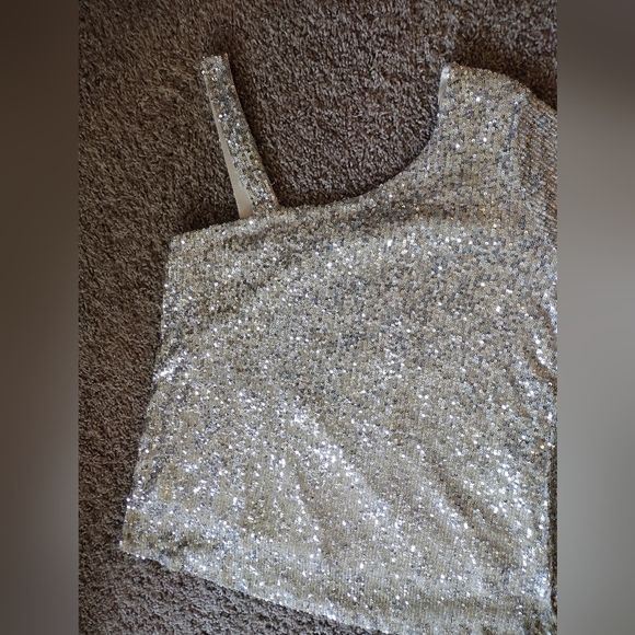 Cable & Gauge Glittering Sequin One Sleeve Top NWT - Picture 4 of 10